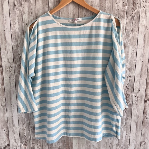 Joy Joy Striped Cold Shoulder Top Size Large - Picture 1 of 3